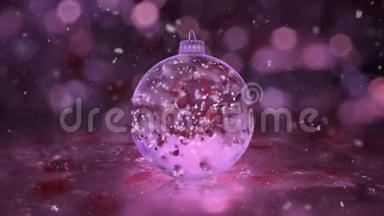 圣诞节旋转的粉红色冰玻片雪红花瓣背景环